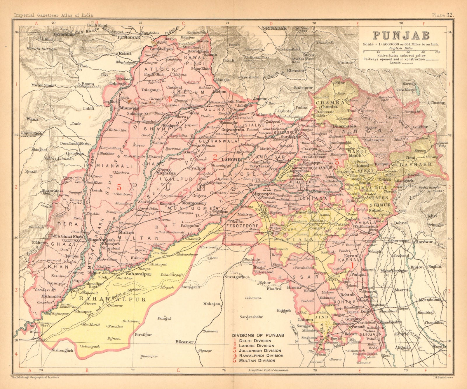 Punjab. British India/Pakistan province. Haryana Himachal Pradesh Delhi 1909 map